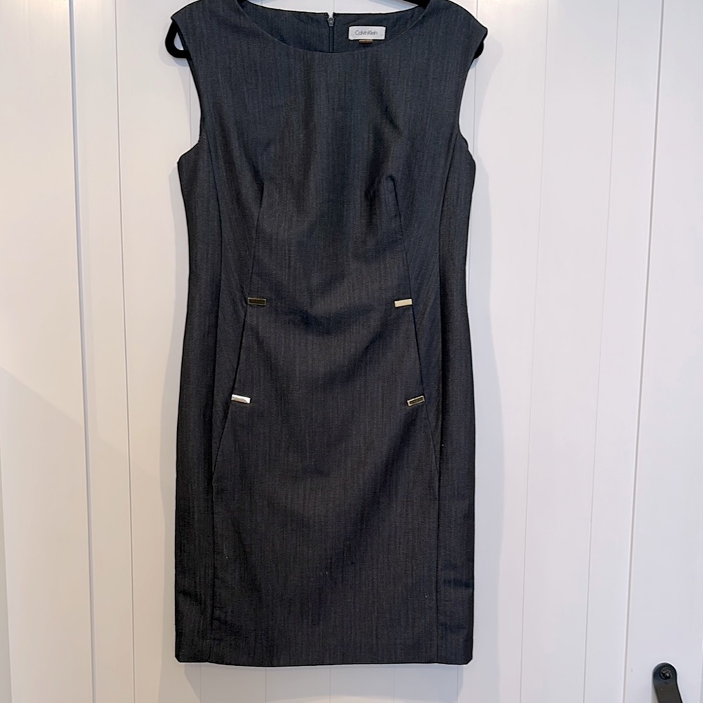 Calvin Klein Navy Cap Sleeve Sheath Midi Dress